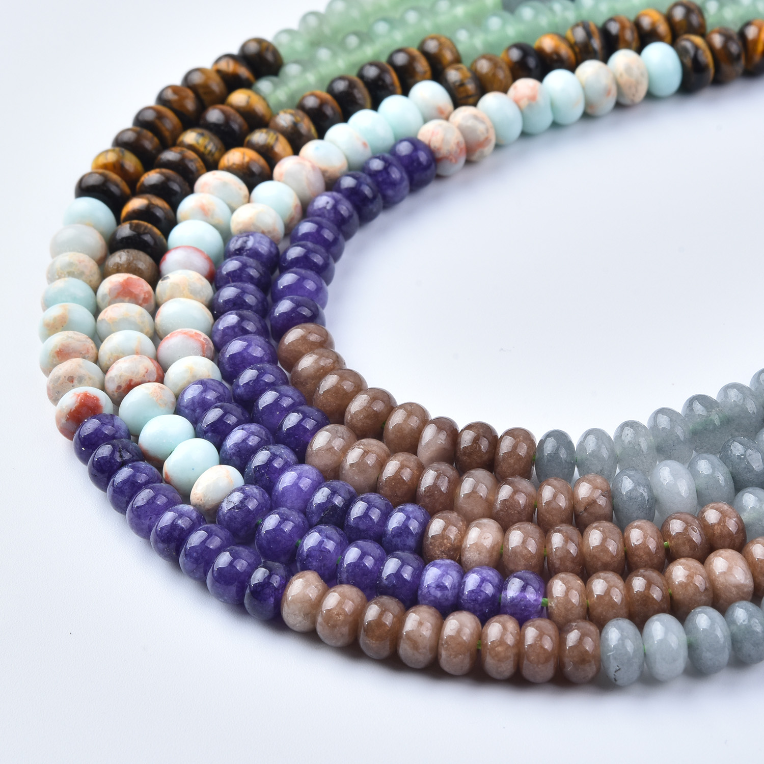 6mm Tiger Eye Amethyst Aventurine Labradorite Jasper Mix Beads Smooth Rondelle Gemstone Beads Strand, 15.5in Full Strand, GRN749