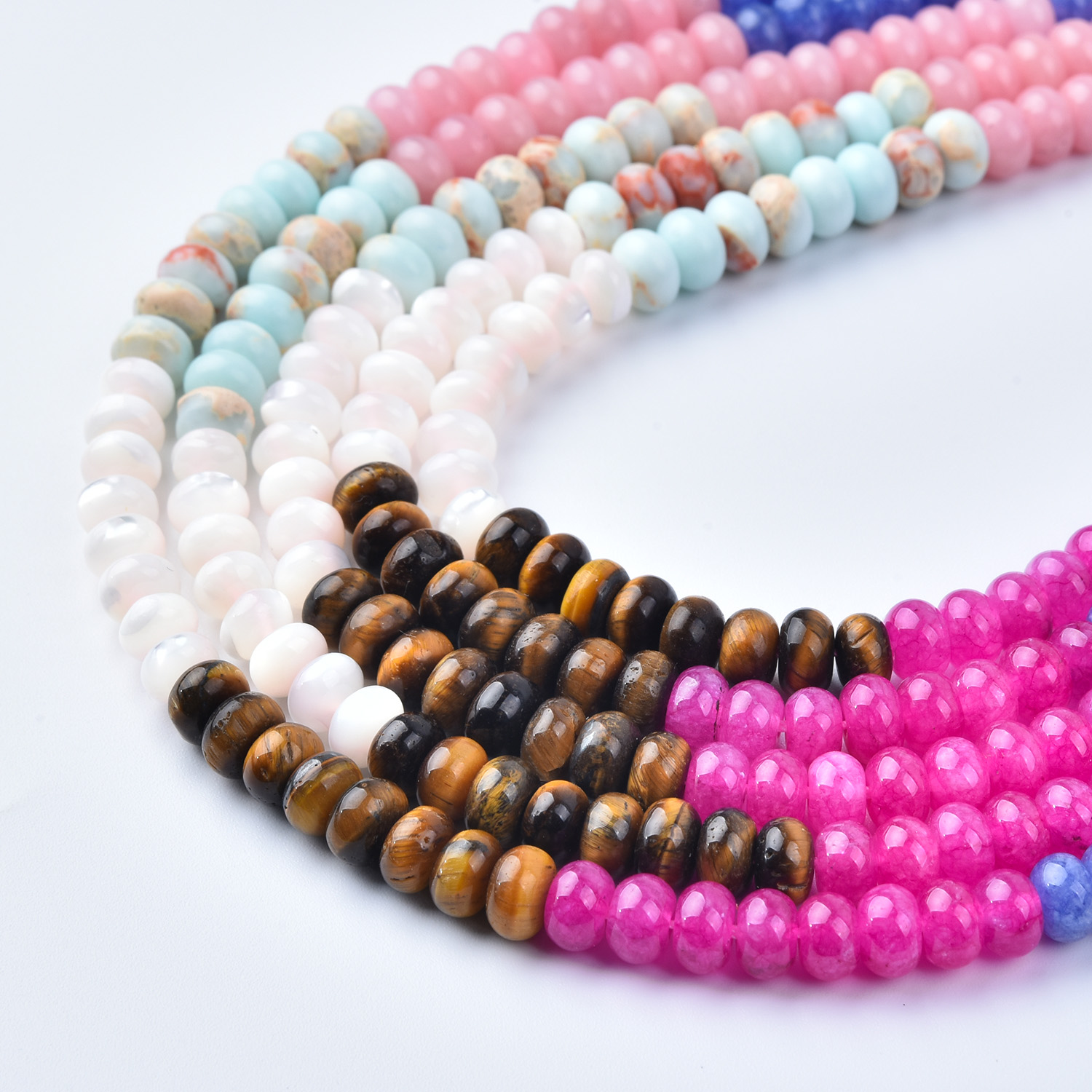 6mm Tiger Eye Pink Agate Blue Quartz Mix Smooth Rondelle Beads, 15.5" Full Strand, Mixed Gemstones for Jewelry Making, GRN750