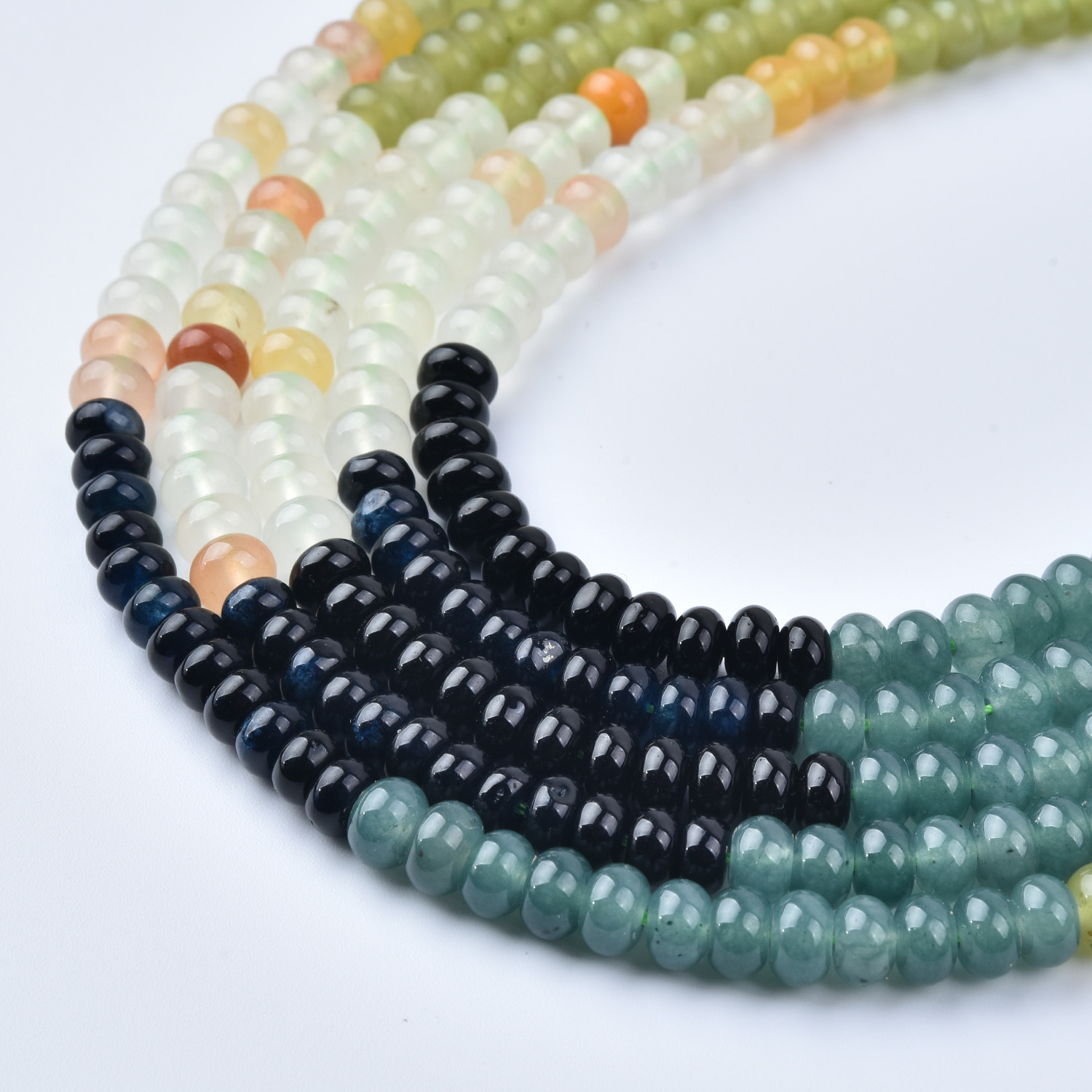 6mm Smooth Black Onyx Green Aventurine Yellow Jade White Quartz Mix Rondelle Gemstone Beads Strand, 15.5in Full Strand, GRN757