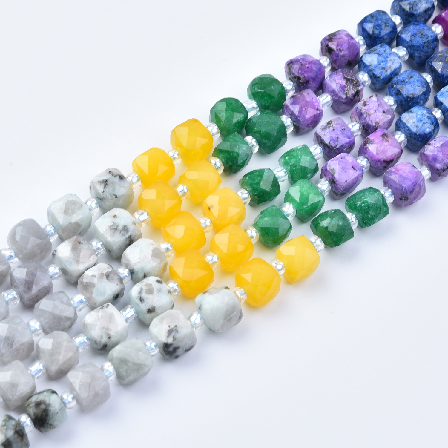 7mm Smooth Cube Cut Mixed Gemstone Beads Strand, Earth Tone Gemstones, Aventurine Amethyst Sodalite Jasper, Jewelry Making Supplies GRN758 - Image 3