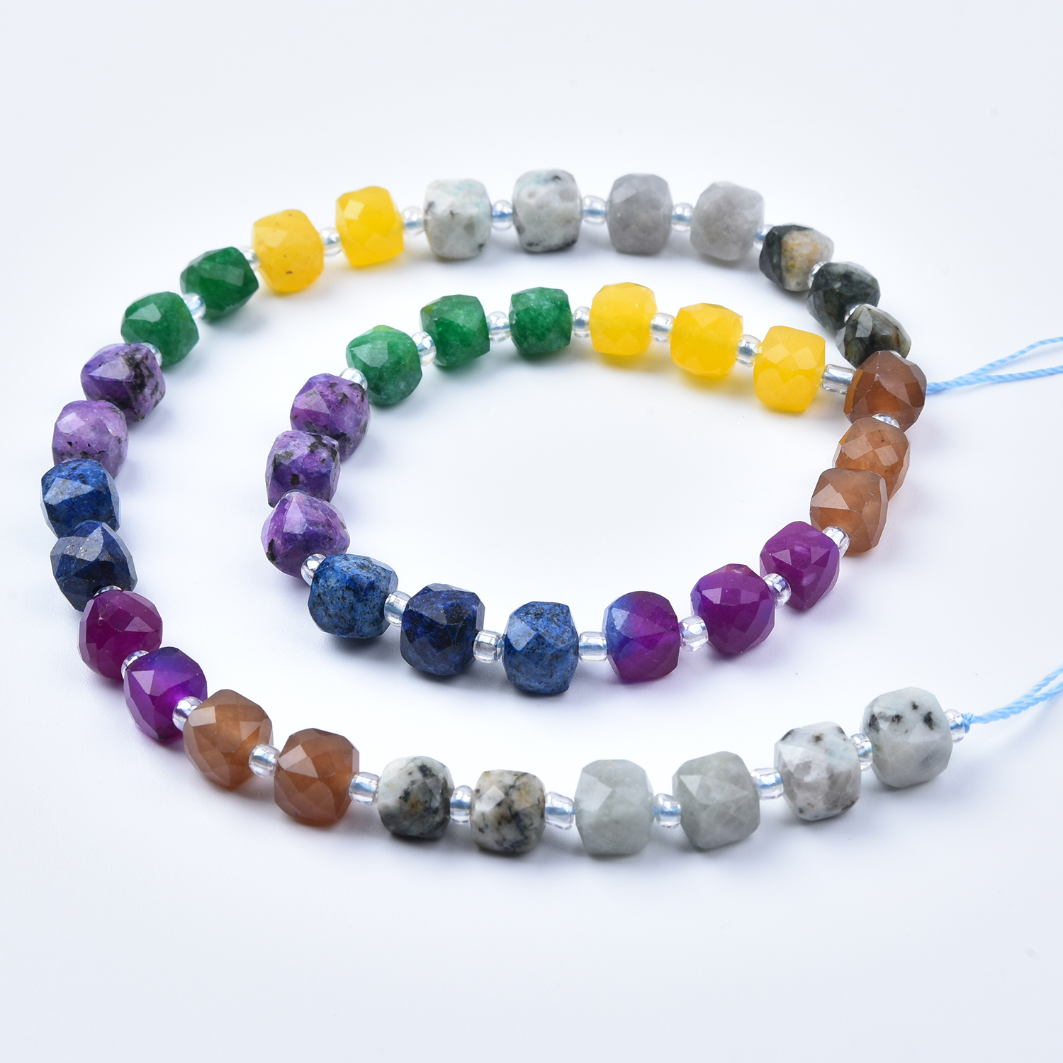 7mm Smooth Cube Cut Mixed Gemstone Beads Strand, Earth Tone Gemstones, Aventurine Amethyst Sodalite Jasper, Jewelry Making Supplies GRN758 - Image 4