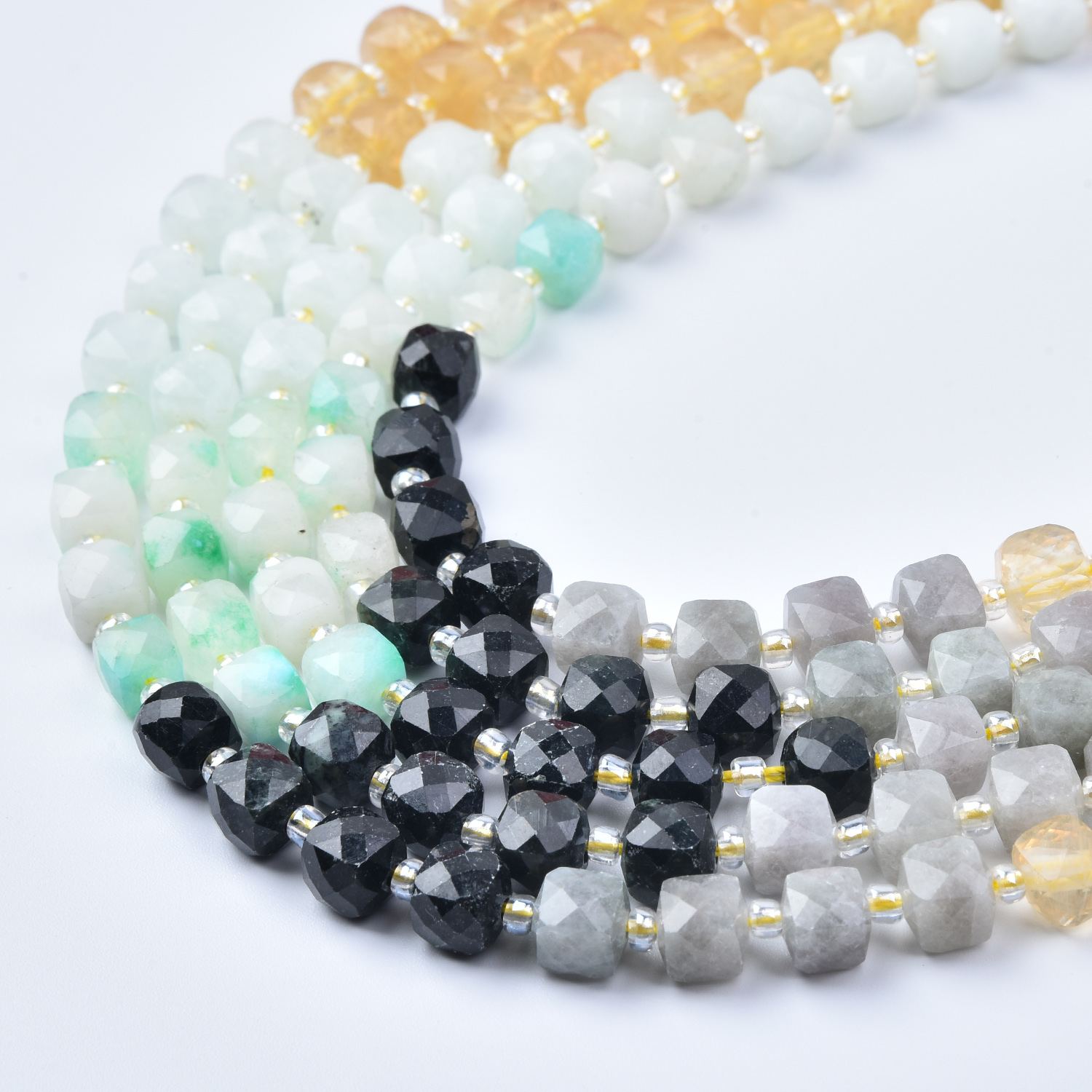 7mm Onyx Citrine Aventurine Quartz Smooth Cube Cut Mixed Gemstone Beads Strand, Neutral Earth Tone Stones  Jewelry Making Supplies GRN761