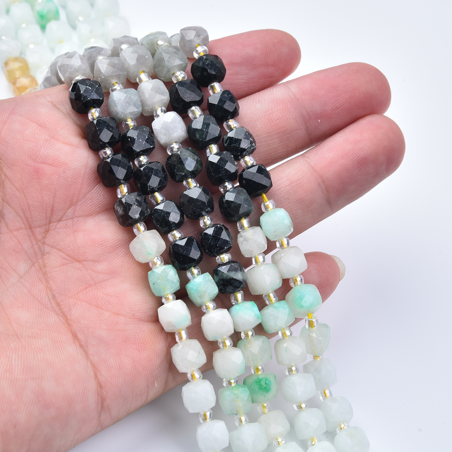 7mm Onyx Citrine Aventurine Quartz Smooth Cube Cut Mixed Gemstone Beads Strand, Neutral Earth Tone Stones Jewelry Making Supplies GRN761 - Image 2