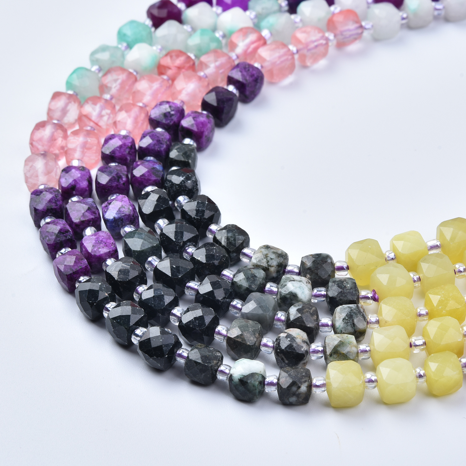 7mm Onyx Amethyst Quartz Aventurine  Colorful Natural Stones  Jewelry Making Supplies Smooth Cube Cut Mixed Gemstone Beads Strand GRN763