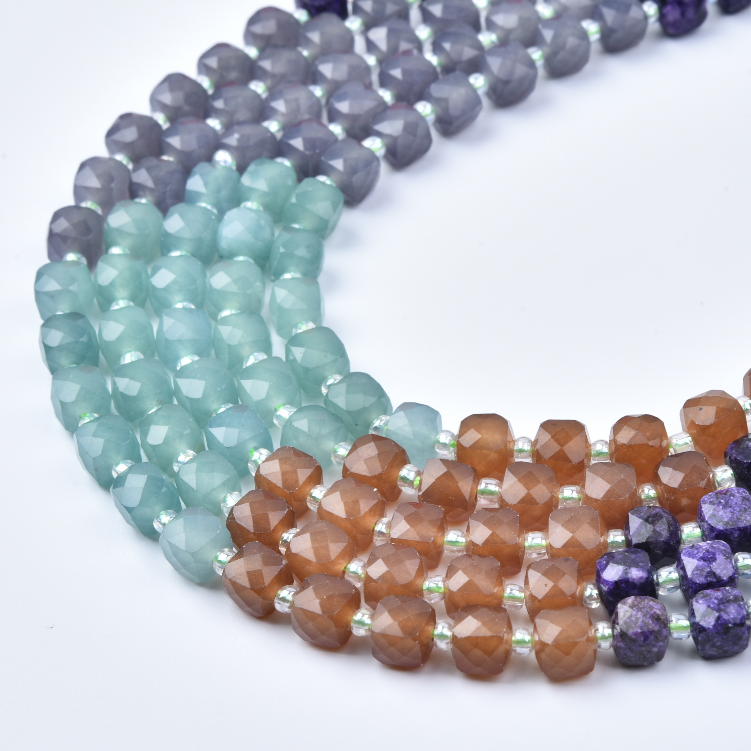 7mm Aventurine Jasper QuartzSmooth Cube Cut Mixed Gemstone Beads Strand,Earth Tone Natural Stones, Jewelry Making Supplies GRN764