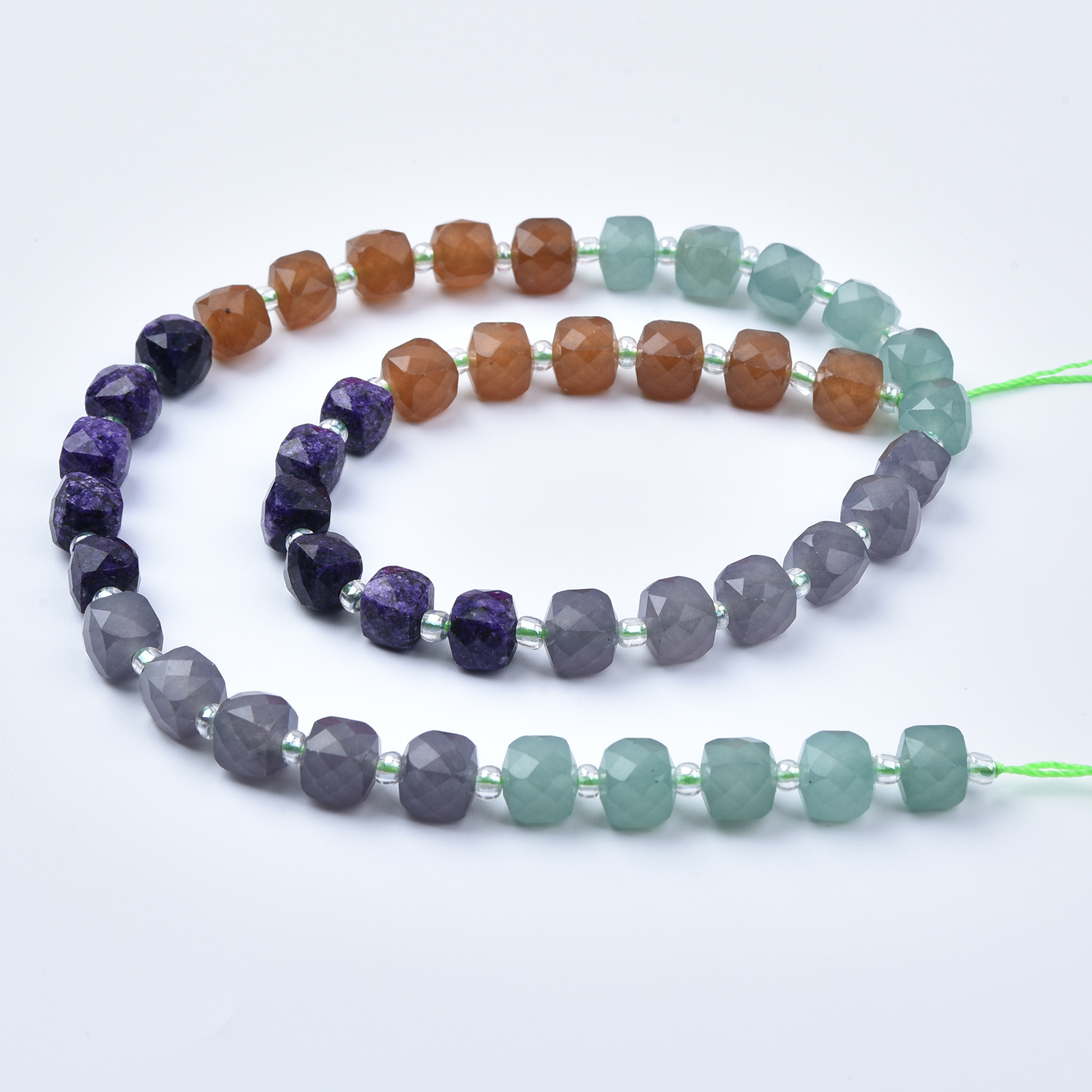 7mm Aventurine Jasper QuartzSmooth Cube Cut Mixed Gemstone Beads Strand,Earth Tone Natural Stones, Jewelry Making Supplies GRN764 - Image 4