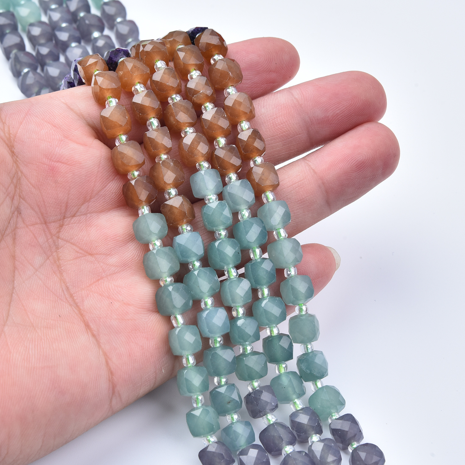 7mm Aventurine Jasper QuartzSmooth Cube Cut Mixed Gemstone Beads Strand,Earth Tone Natural Stones, Jewelry Making Supplies GRN764 - Image 2