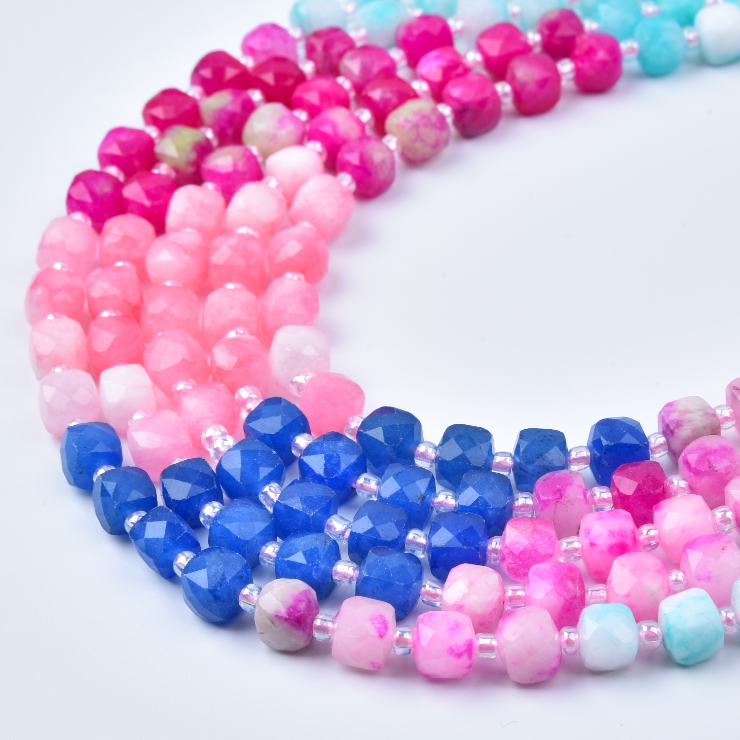 7mm Pink Blue Pastel Cube Beads, Blue Aventurine Pink Quartz, Smooth Cube Cut Gemstone Beads Strand, Jewelry Making Supplies GRN767