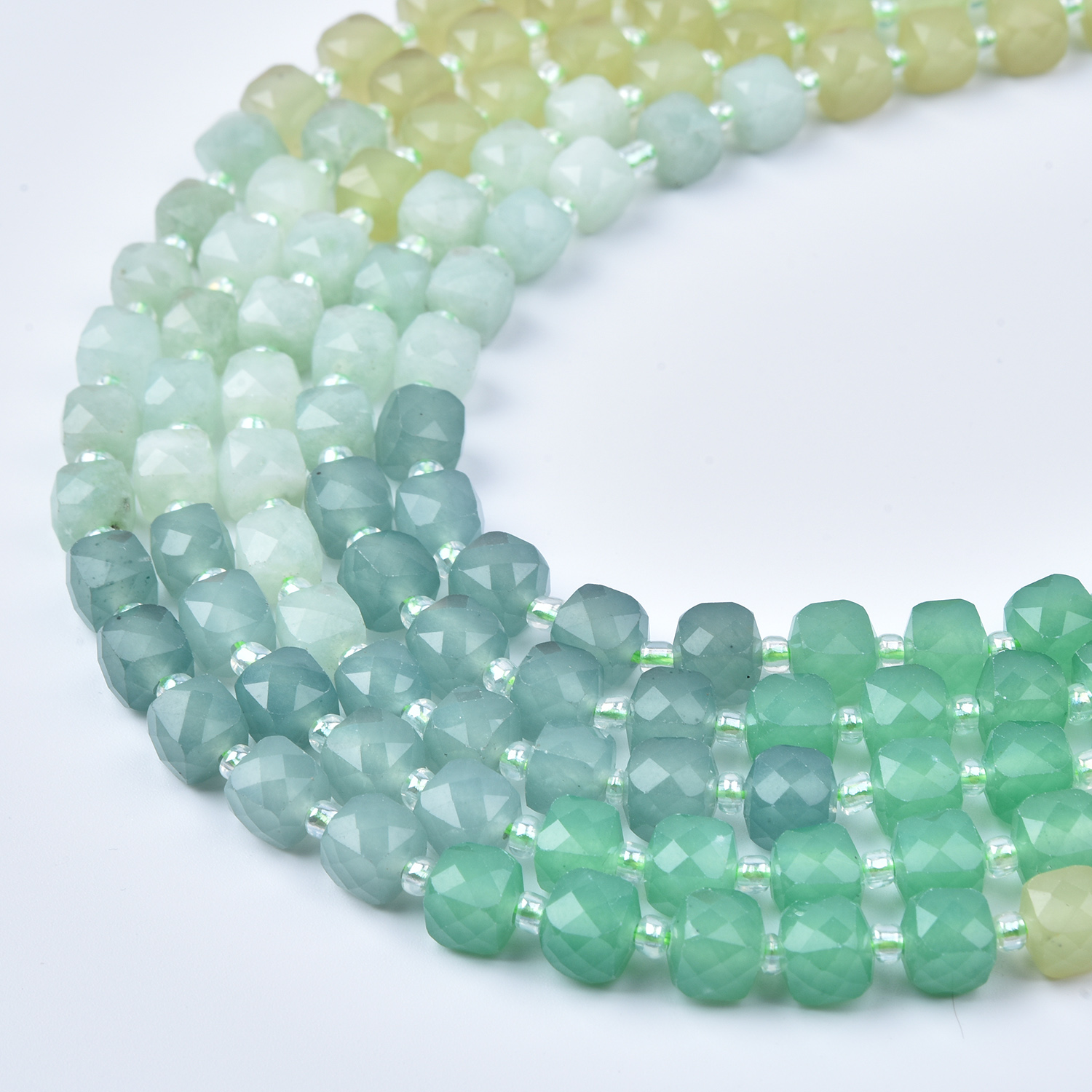 7mm Green Yellow Cube Beads, Green Aventurine Yellow Quartz White Quartz Jewelry Making Supplies Smooth Cube Cut Gemstone Bead Strand GRN768