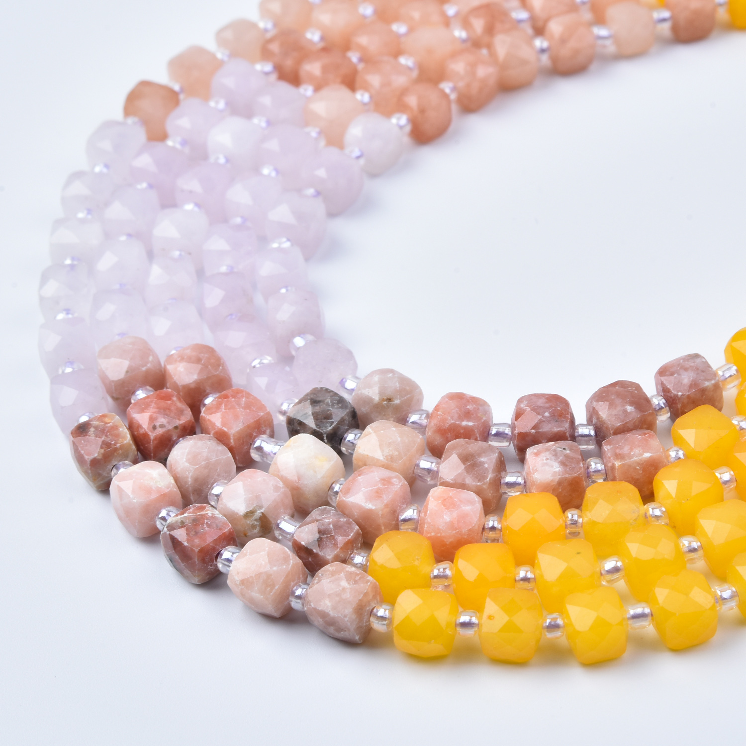 7mm Smooth Yellow Jade Peach Moonstone Cube Cut Gemstone Beads Strand, Pink Quartz Peach Yellow Pastel Cube Jewelry Making Beads GRN769