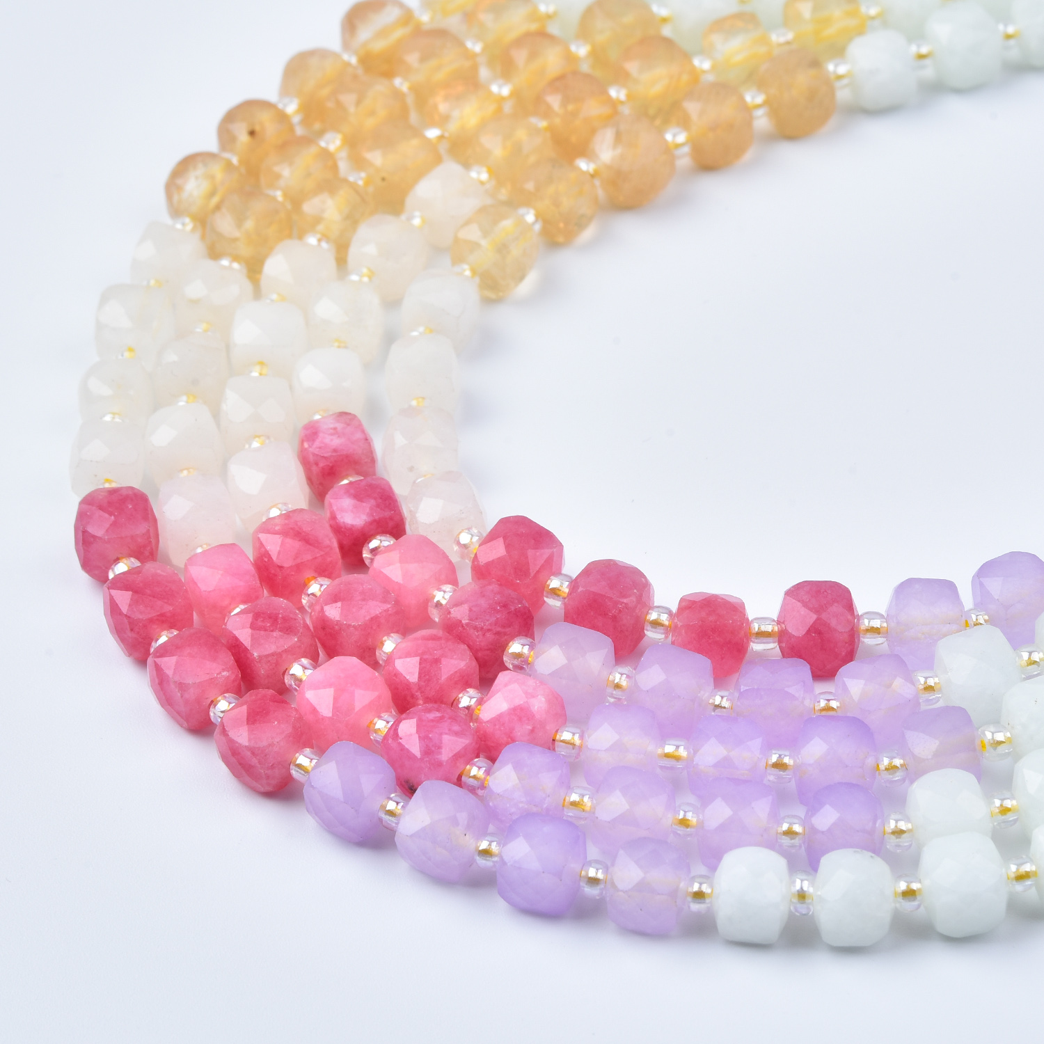 7mm Pink Lavender Pastel Cube Beads, Rose Quartz Amethyst Yellow Quartz Smooth Cube Cut Gemstone Beads Strands GRN772