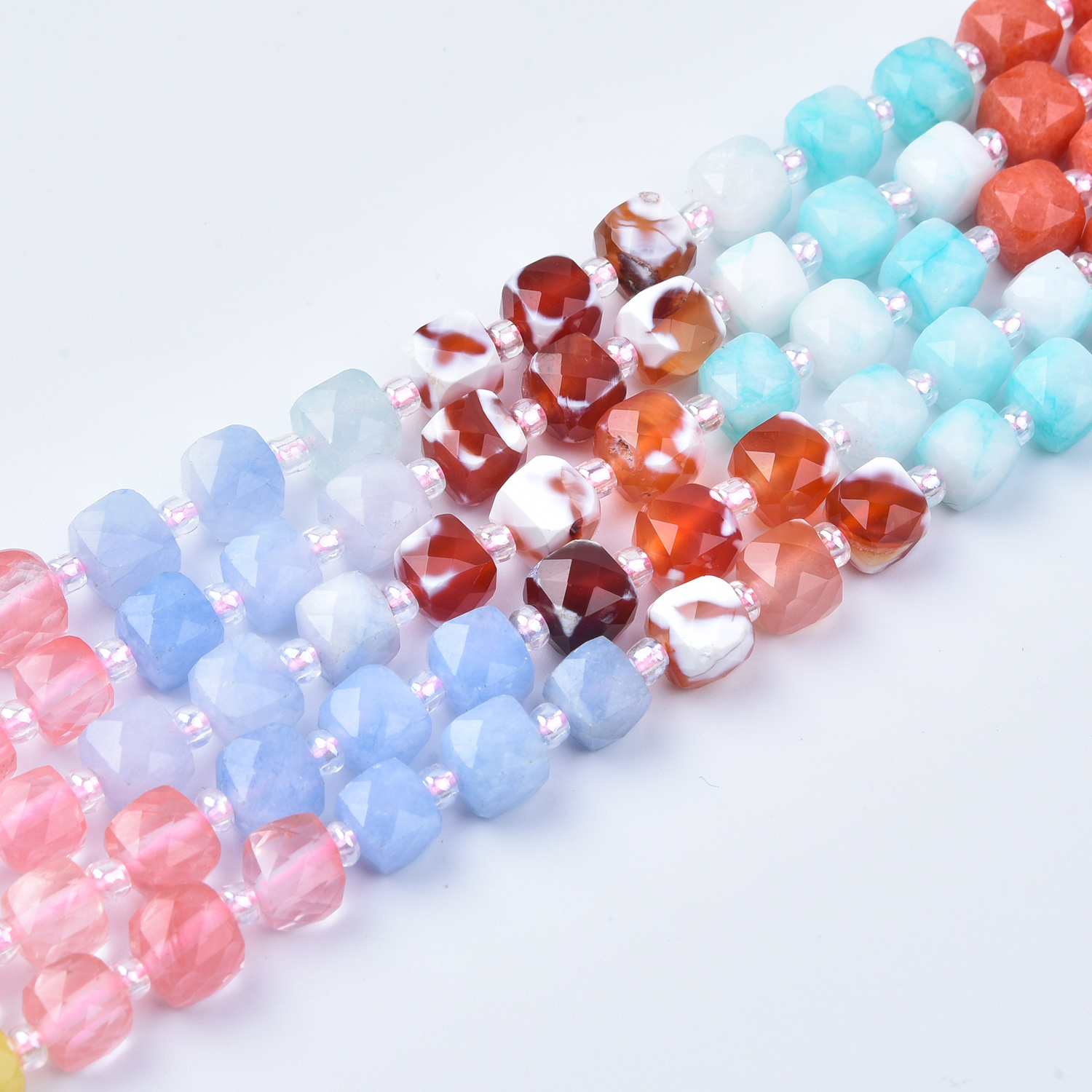 7mm Colorful Pastel Cube Beads Smooth Cube Cut Gemstone Yellow Quartz Carnelian Red Jasper Blue Quartz Beads Strand GRN773 - Image 3