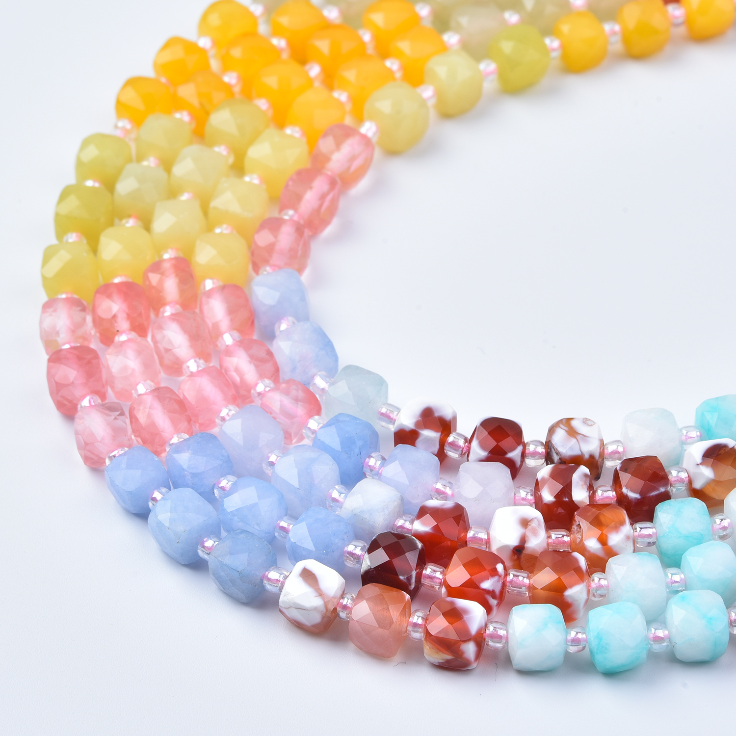 7mm Colorful Pastel Cube Beads Smooth Cube Cut Gemstone Yellow Quartz Carnelian Red Jasper Blue Quartz Beads Strand GRN773