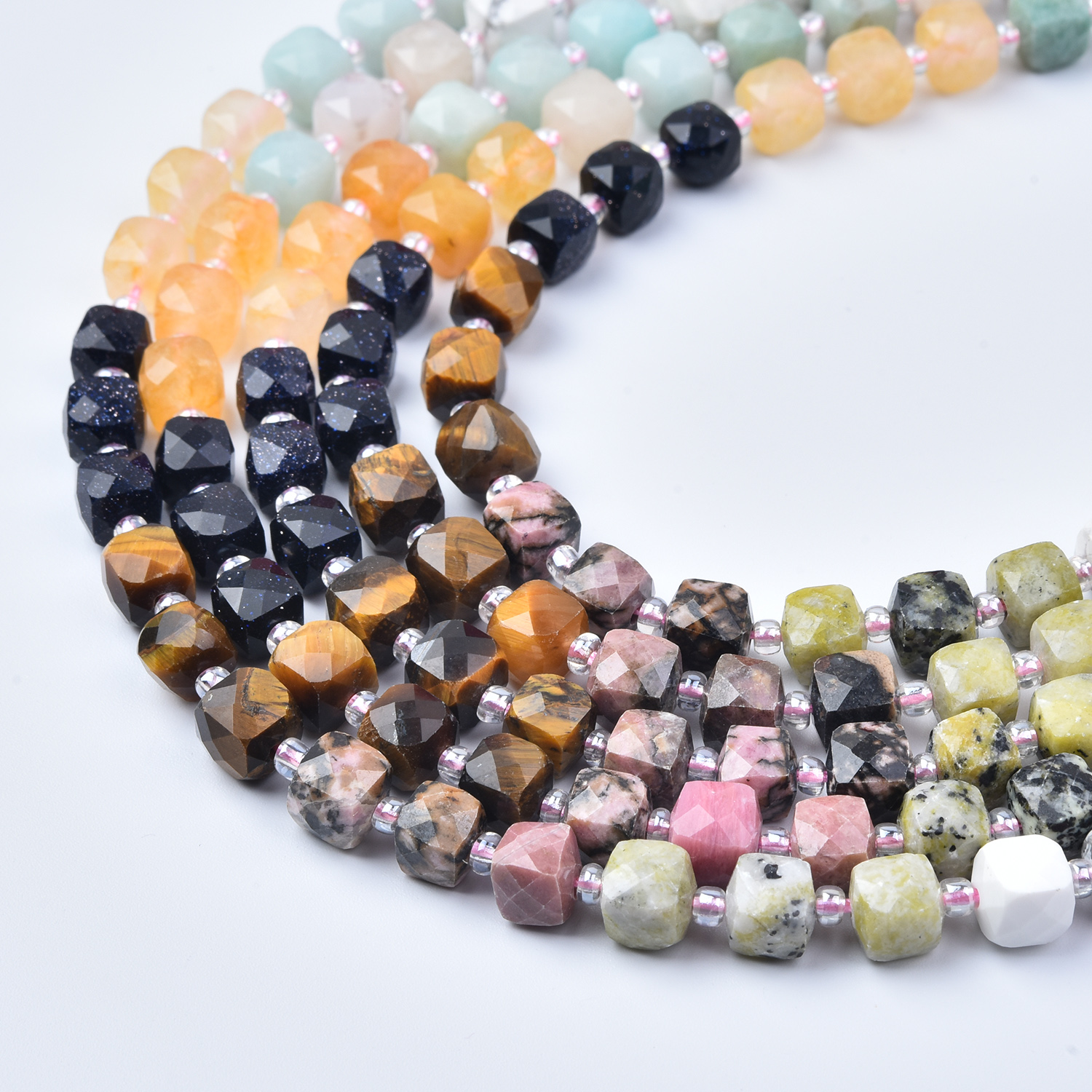 7mm Earth Tone Cube Beads, Tigers Eye Amazonite Howlite Yellow Quartz, Jewelry Making Supplies, Smooth Cube Cut Gemstone Beads Strand GRN776