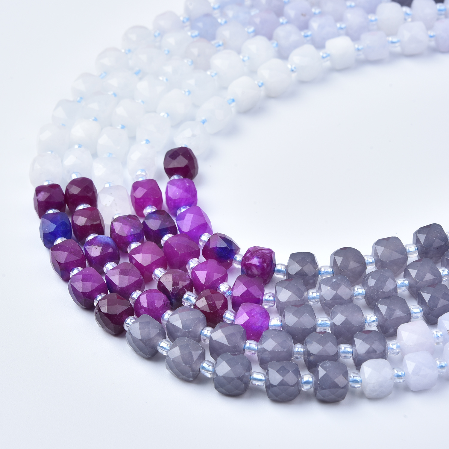 7mm Purple Gray Cube Beads, Lavender Quartz White Quartz Gray Quartz, Jewelry Making Supplies Smooth Cube Cut Gemstone Beads Strand, GRN777