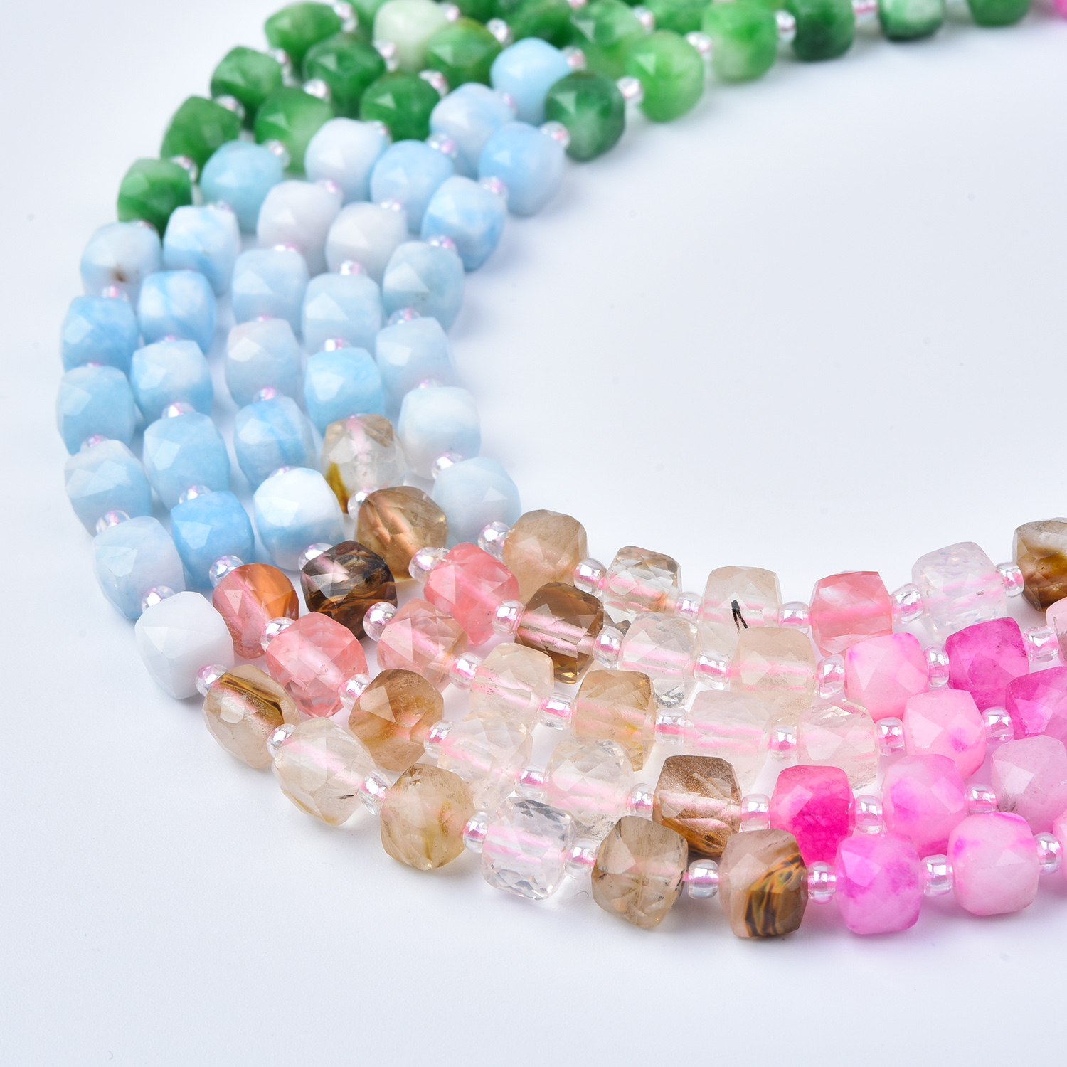 Natural Multi Color Quartz Cube Beads 7mm Smooth Corner Cube Gemstone 15.5” Strand, Pastel Mixed Stone Beads Jewelry Making Supplies GRN778