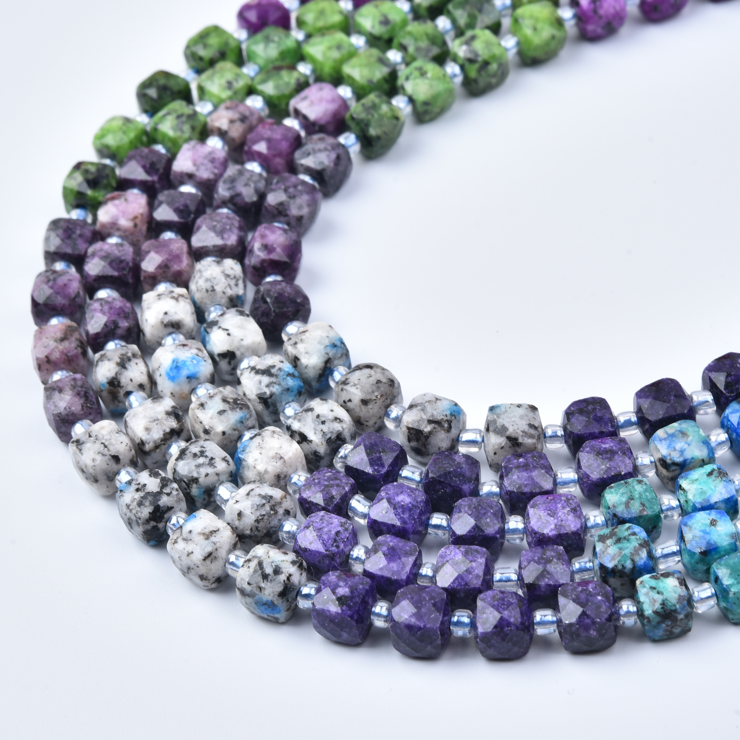 Natural Mixed Gemstone Cube Beads 7mm, Faceted Smooth Cube Stone Strand, Jasper Quartz Mix Beads, Jewelry Making Supplies, 15.5” GRN779