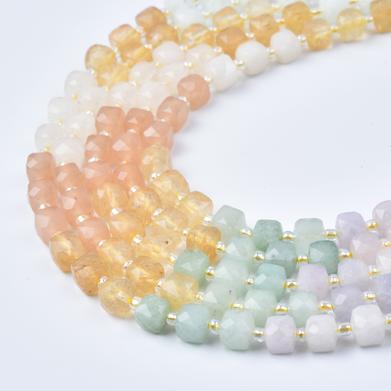Citrine Peach Lavender Mint Mix Pastel Multi Color Quartz Cube Beads 7mm – Smooth Faceted Gemstone Bead Strand 15.5” GRN781