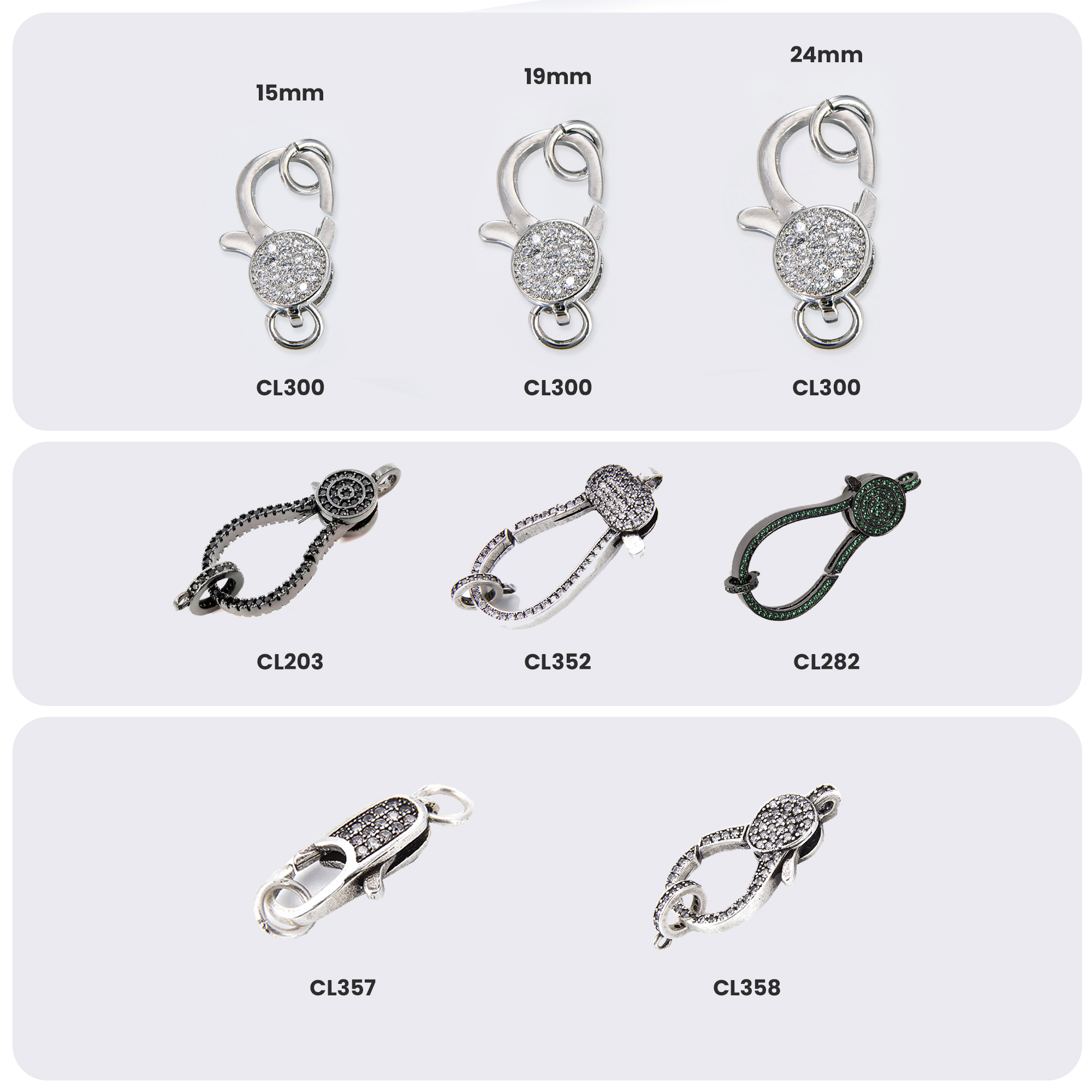 Antique Silver Pave Lobster Clasp, CZ Crystal Jewelry Clasps for DIY Necklace Bracelet Jewelry Making, Vintage Findings, Gift Ideas, Lot015