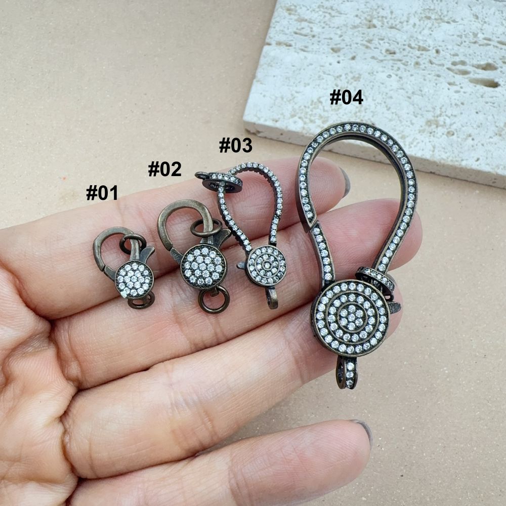 Pave CZ Lobster Clasp Hook, Antique Brass Jewelry Clasps with Rhinestones for DIY Necklace Bracelet Jewelry Making, Crystal Findings, Lot013