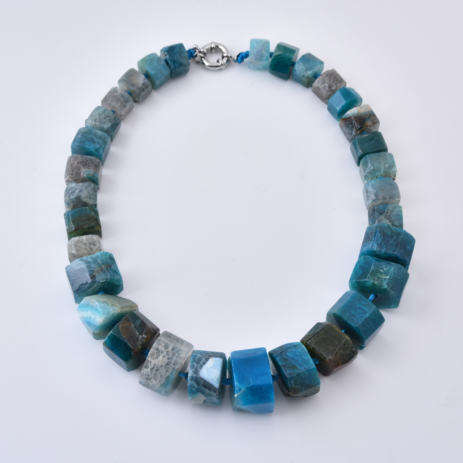 Blue Agate Gemstone Necklace, Chunky Faceted Stone Bead Necklace, Natural Agate Jewelry, Statement Beaded Necklace, Gift for Her, NL119