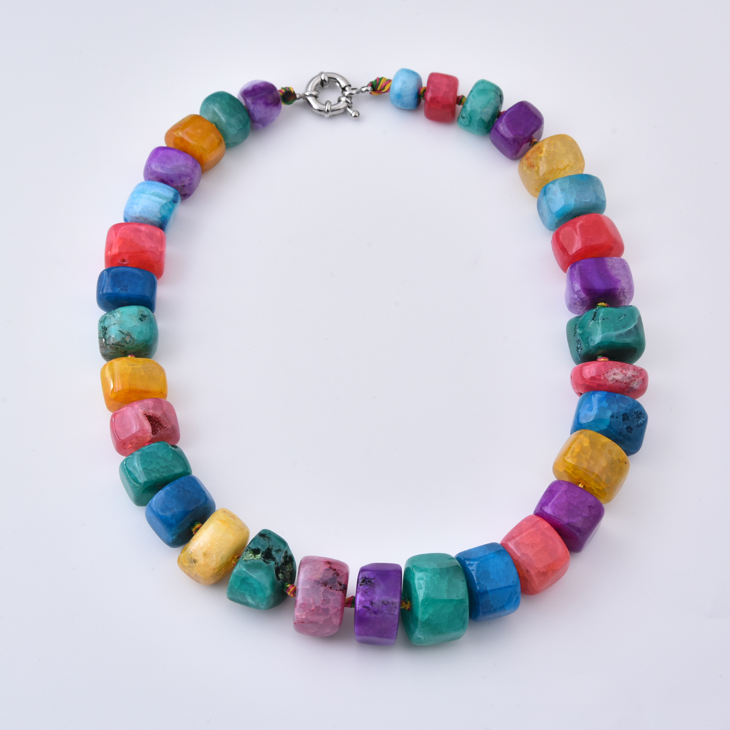 Multicolor Agate Gemstone Necklace, Chunky Faceted Agate Bead Necklace, Colorful Stone Beaded Jewelry, Statement Boho Necklace, Gift, NL120