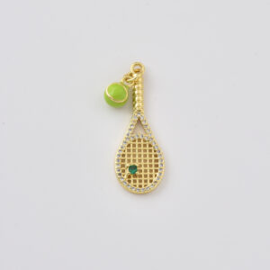 Gold Filled Tennis Racket Charm with Green Enamel Ball, CZ Sports Pendant for DIY Necklace Bracelet Jewelry Making, Gift for Her, CP2399