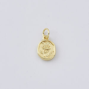 Gold Filled Rose Charm Pendant, Oval Flower Charm for DIY Necklace Bracelet Jewelry Making, Minimalist Floral Charm, Gift for Her, CP2404