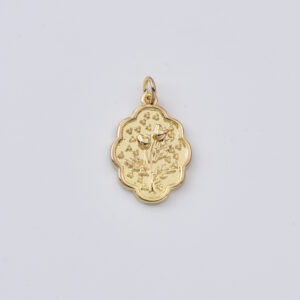 Gold Filled Floral Charm Pendant, Flower Branch Design Charm for DIY Necklace Bracelet Jewelry Making, Minimalist Flower Gift Charm, CP2408