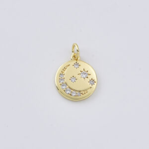 Gold Filled Moon and Star Charm Pendant, Round Celestial Charm for DIY Necklace Bracelet Jewelry Making, Simple Moon Gift Charm, CP2410