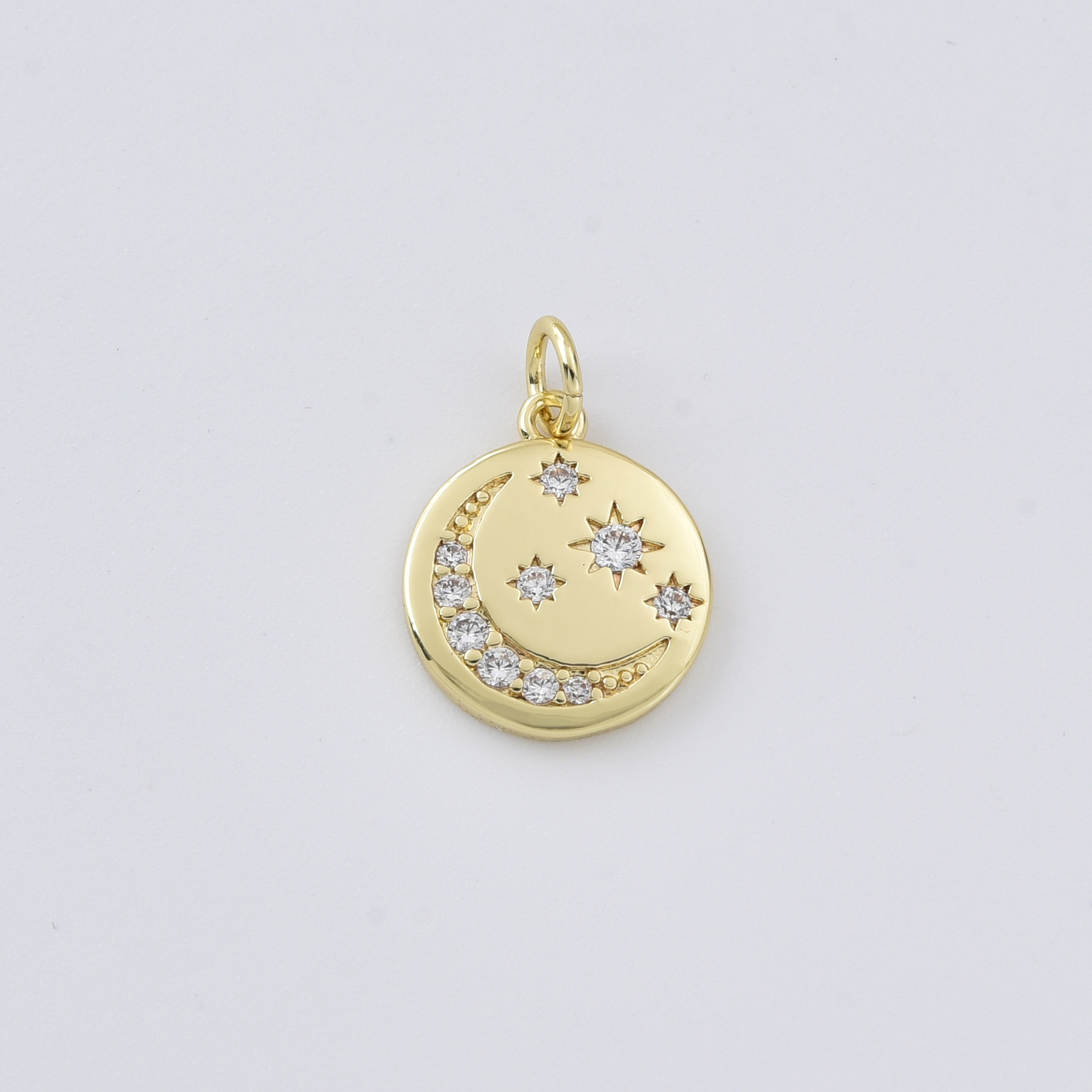Gold Filled Moon and Star Charm Pendant, Round Celestial Charm for DIY Necklace Bracelet Jewelry Making, Simple Moon Gift Charm, CP2410