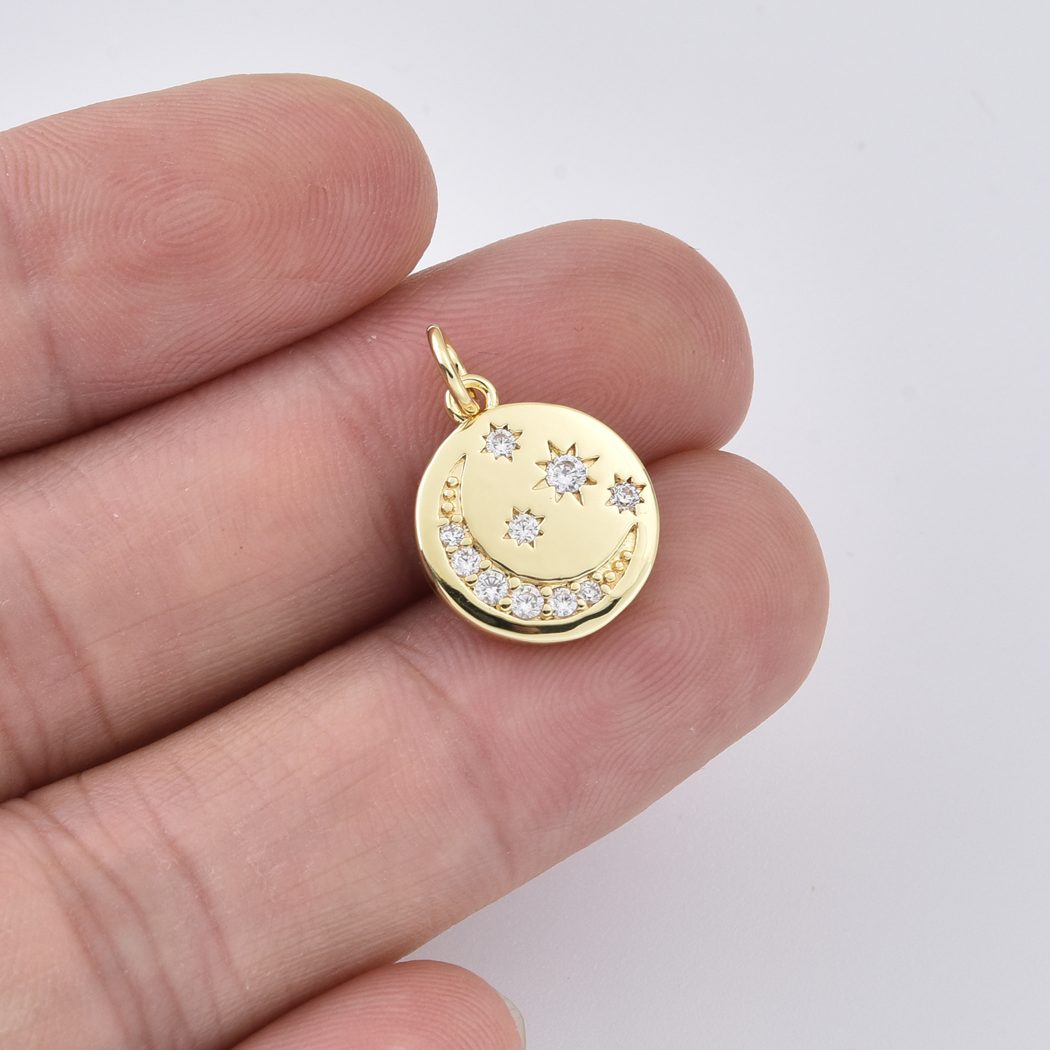 Gold Filled Moon and Star Charm Pendant, Round Celestial Charm for DIY Necklace Bracelet Jewelry Making, Simple Moon Gift Charm, CP2410 - Image 2