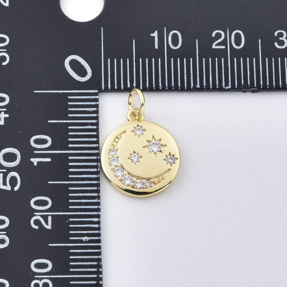Gold Filled Moon and Star Charm Pendant, Round Celestial Charm for DIY Necklace Bracelet Jewelry Making, Simple Moon Gift Charm, CP2410 - Image 3