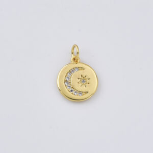 Gold Filled Moon and Star Charm Pendant, Round Moon Charm for DIY Necklace Bracelet Jewelry Making, Simple Celestial Gift Charm, CP2411
