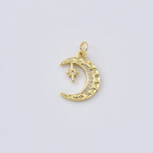 Gold Filled Crescent Moon and Star Charm Pendant, Round Celestial Charm for DIY Necklace Bracelet Jewelry Making, Valentines Gift, CP2412