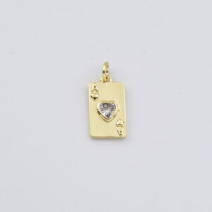 Ace of Hearts Pendant Charm, Gold Filled Playing Card Necklace Pendant with Crystal Heart for DIY Jewelry Making, Poker Gift, CP2414