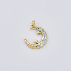 Gold Filled Crescent Moon Star Charm Pendant, Blue Enamel Celestial Charm for DIY Necklace Bracelet Jewelry Making, Moon Charm, CP2421
