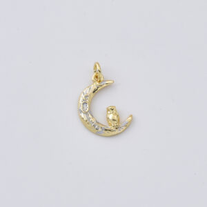 Gold Filled Crescent Moon Owl Charm Pendant, Celestial Moon Animal Charm for DIY Necklace Bracelet Jewelry Making, Moon Owl Charm, CP2422