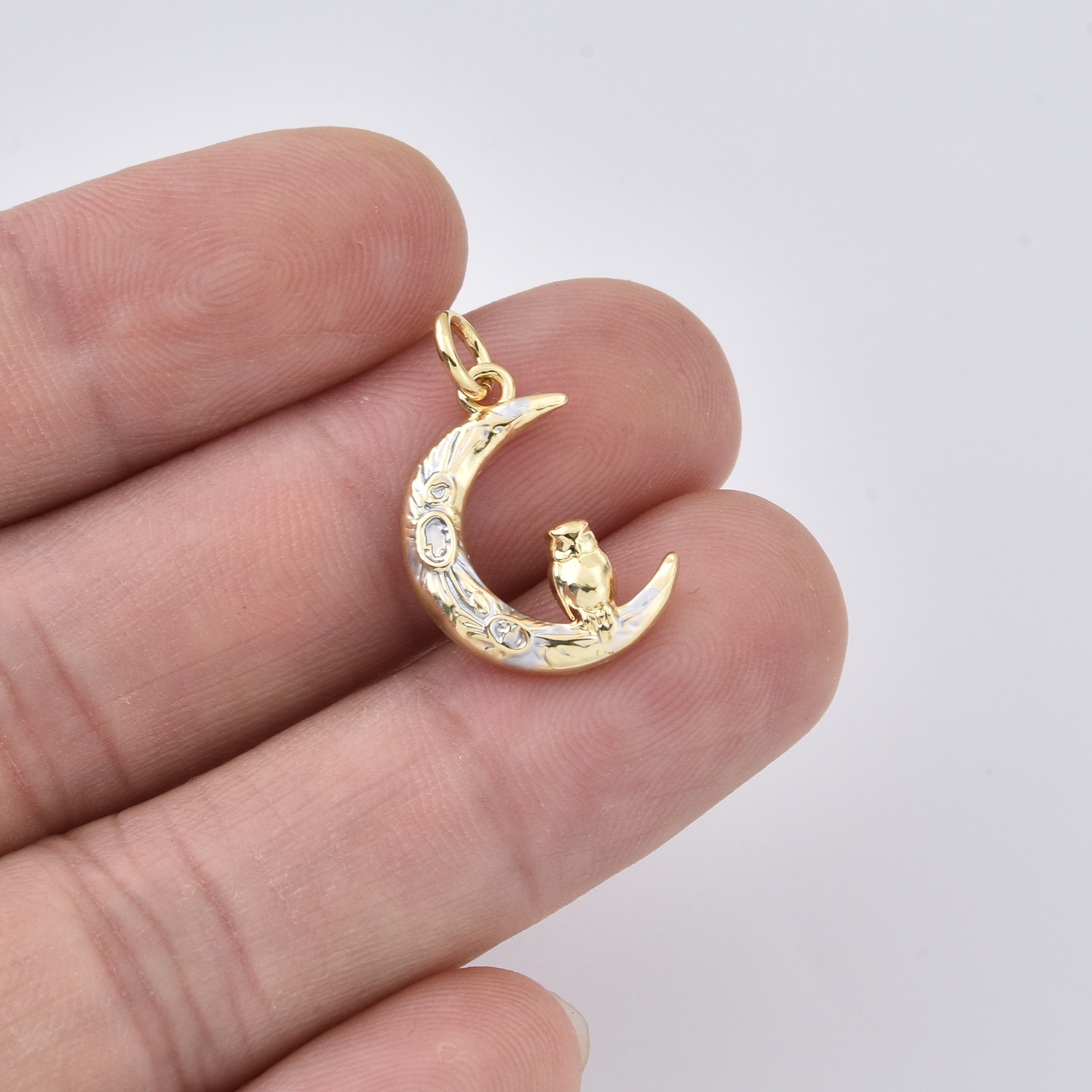 Gold Filled Crescent Moon Owl Charm Pendant, Celestial Moon Animal Charm for DIY Necklace Bracelet Jewelry Making, Moon Owl Charm, CP2422 - Image 2