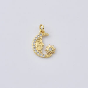 Gold Filled Crescent Moon Face Sun Charm Pendant, Celestial Moon Sun Design for DIY Necklace Bracelet Jewelry Making, Moon Face Charm CP2423