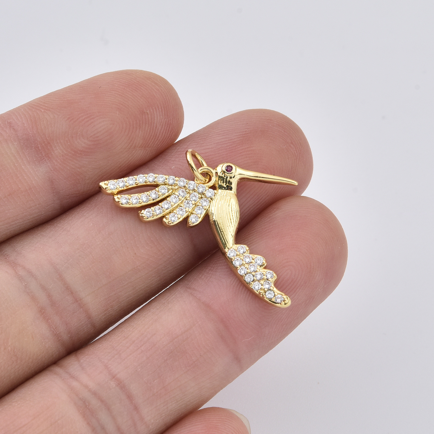 Gold Filled Flying Hummingbird Charm Pendant, Detailed Bird Animal Design for DIY Necklace Bracelet Jewelry Making, Hummingbird Charm CP2426 - Image 2