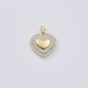 Gold Filled Heart Charm Pendant, Layered Double Heart Design with Textured Border for DIY Necklace Bracelet Jewelry Making, Gift, CP2427