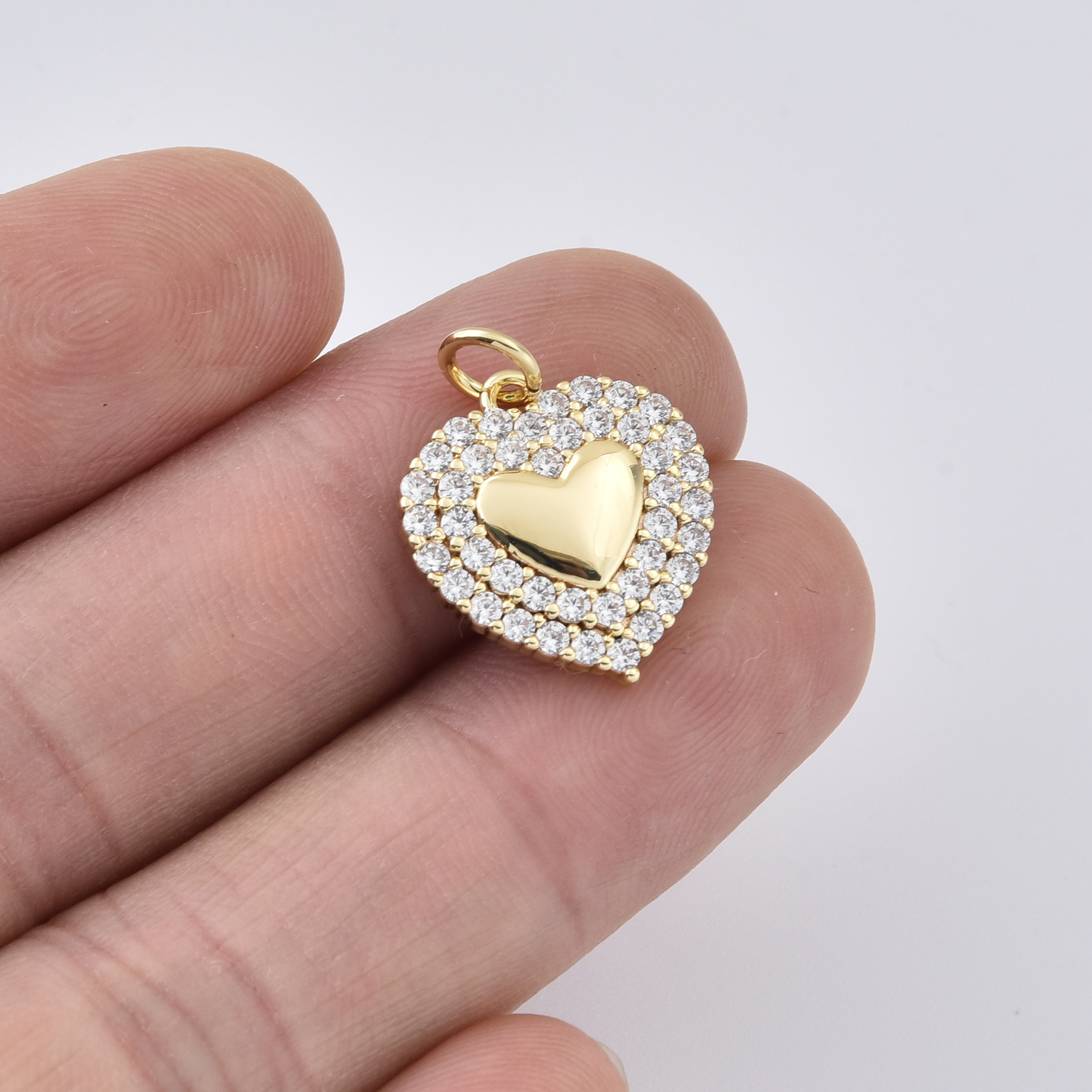 Gold Filled Heart Charm Pendant, Layered Double Heart Design with Textured Border for DIY Necklace Bracelet Jewelry Making, Gift, CP2427 - Image 2