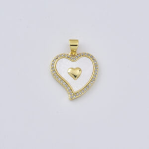 MOP Shell Heart Pendant Charm, Gold Filled Heart Necklace Pendant with Crystal Accent for DIY Jewelry Making, Valentine Gift for Her, CP2433