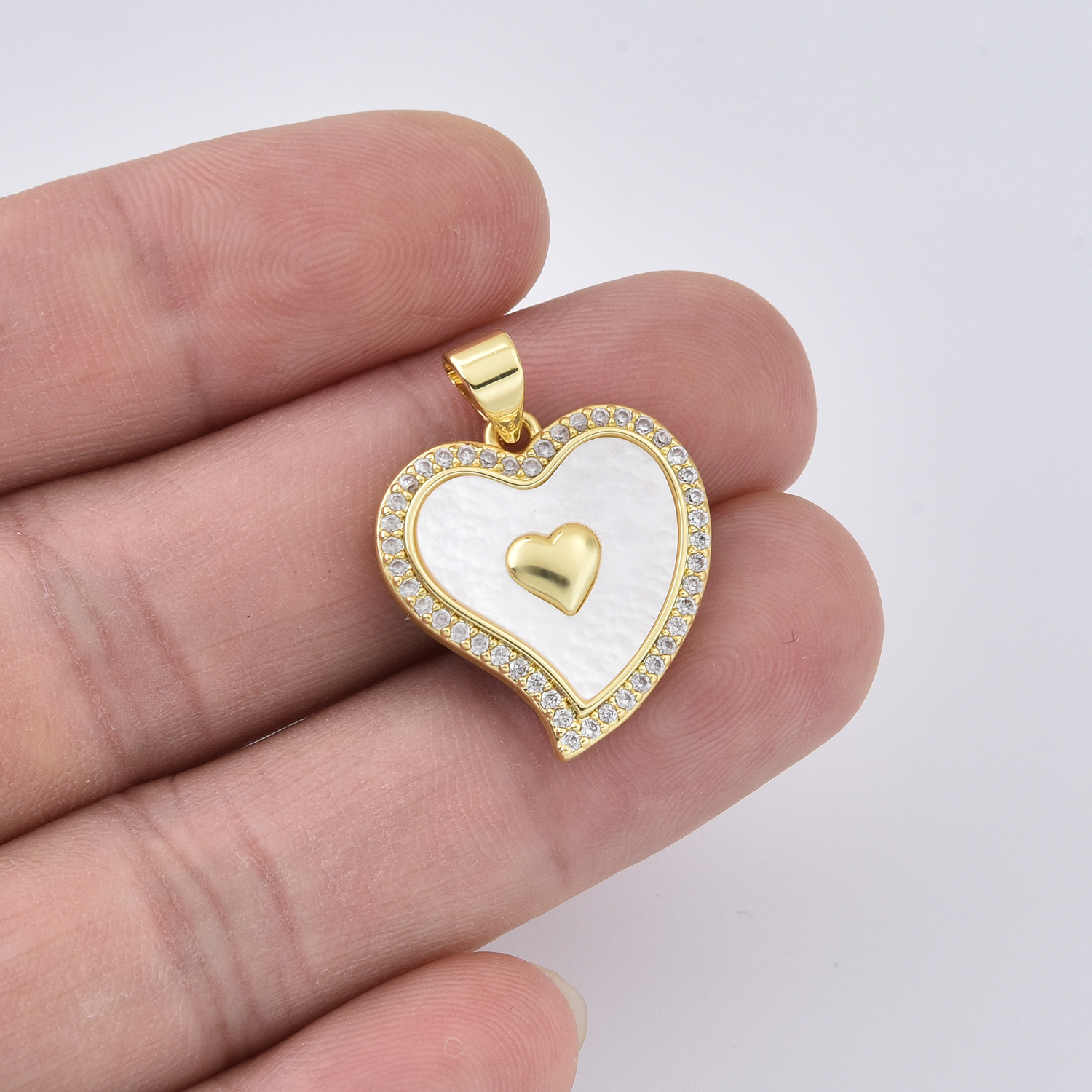 MOP Shell Heart Pendant Charm, Gold Filled Heart Necklace Pendant with Crystal Accent for DIY Jewelry Making, Valentine Gift for Her, CP2433 - Image 2