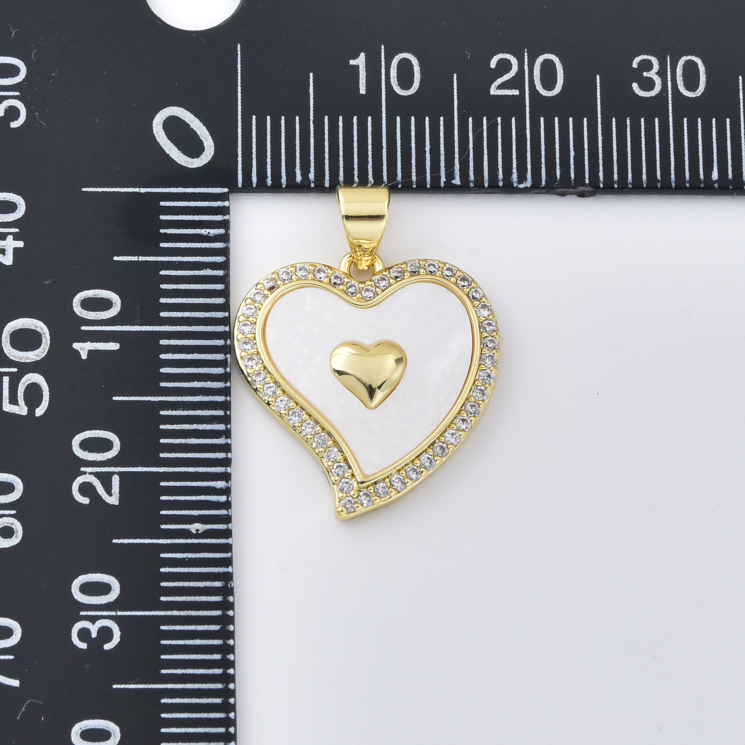 MOP Shell Heart Pendant Charm, Gold Filled Heart Necklace Pendant with Crystal Accent for DIY Jewelry Making, Valentine Gift for Her, CP2433 - Image 3
