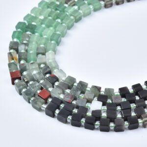 Green Quartz 4mm Smooth Cube Bead Strand Mixed Smoky Quartz Onyx Style Stone Beads GRN783