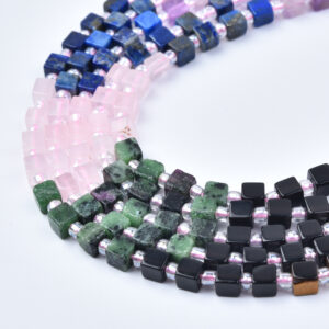 Mixed Gemstone 4mm Smooth Cube Bead Strand Natural Quartz Jasper Tiger’s Eye Jewelry Making GRN786
