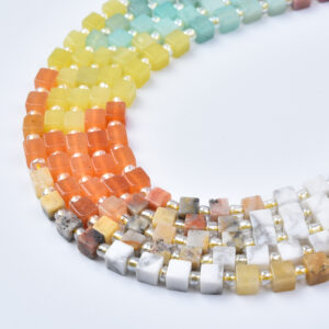 Pastel Yellow Aqua Pink Natural Stone Mixed Quartz 4mm Smooth Cube Bead Strand GRN788