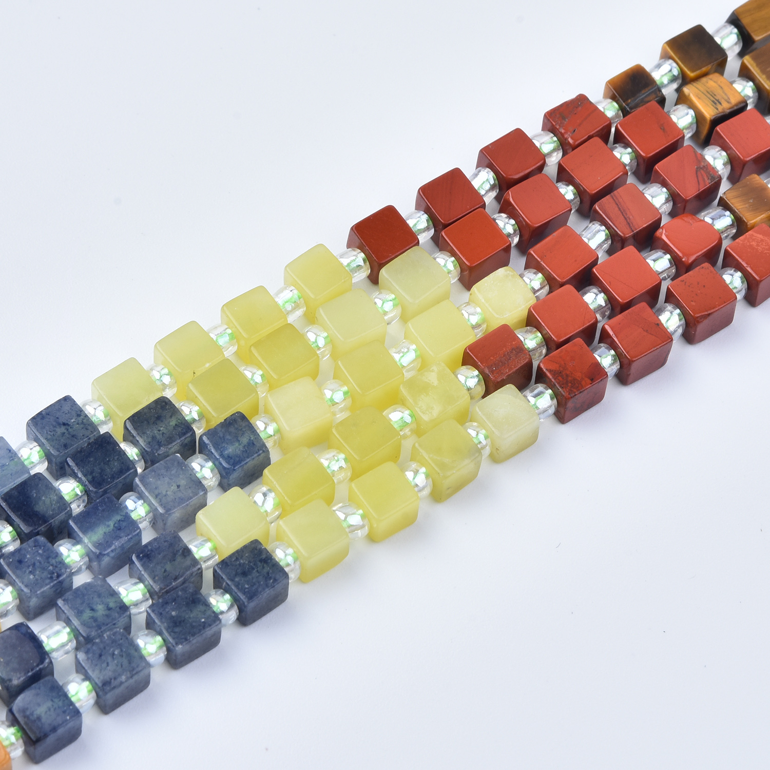 4mm Mixed Gemstone Cube Beads Strand with Sodalite, Amethyst, Tiger Eye, Jasper, Aventurine & Quartz GRN794 - Image 3